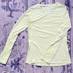 UnderArmour dry-fit long sleeve with thumb holes and vent. Neon yellow
